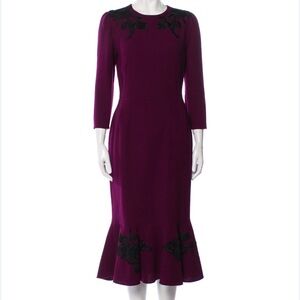 New Dolce & Gabbana Floral Appliqué Crew Neck Long Dress